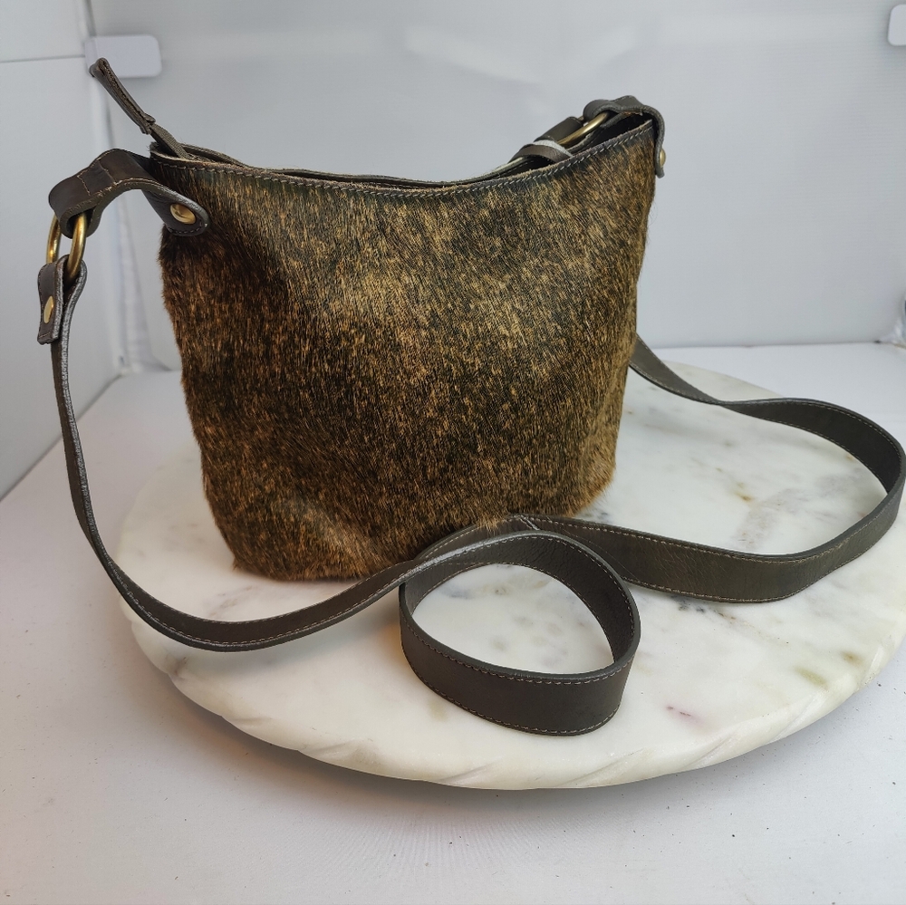 Maurizio Taiuti Brown Fur Hide Hair Leather crossbody shoulder Bag WINTER FALL
